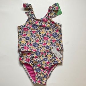 Baby Gap 2 Years Toddler Two Piece Pink Floral Bikini Swim Set. Ruffled Sleeves.
